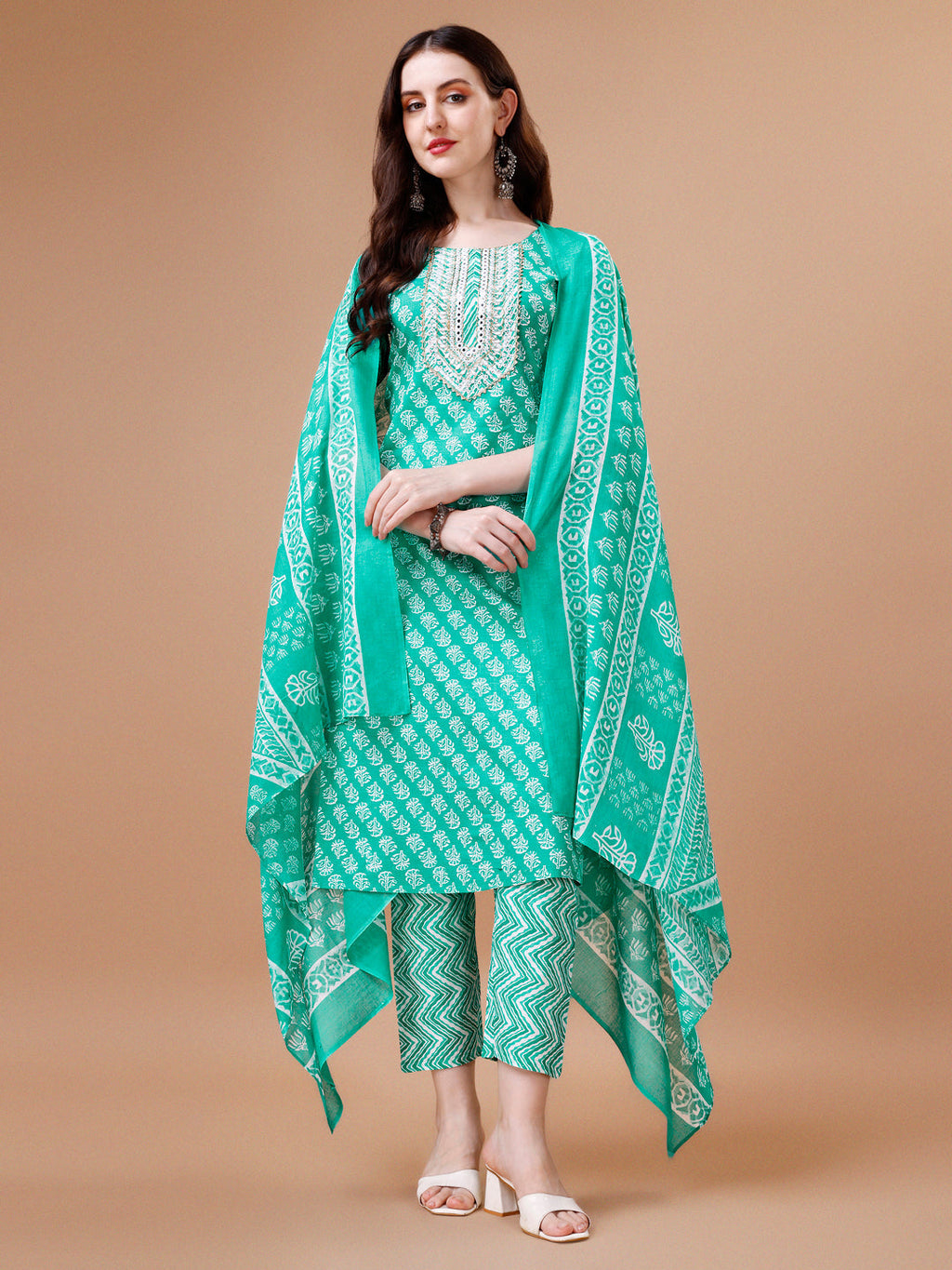 Embroidered & Floral Printed Kurta With Pant & Dupatta, Multicolor - Hiral Fashion | Grocsy