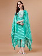 Embroidered & Floral Printed Kurta With Pant & Dupatta, Multicolor - Hiral Fashion | Grocsy
