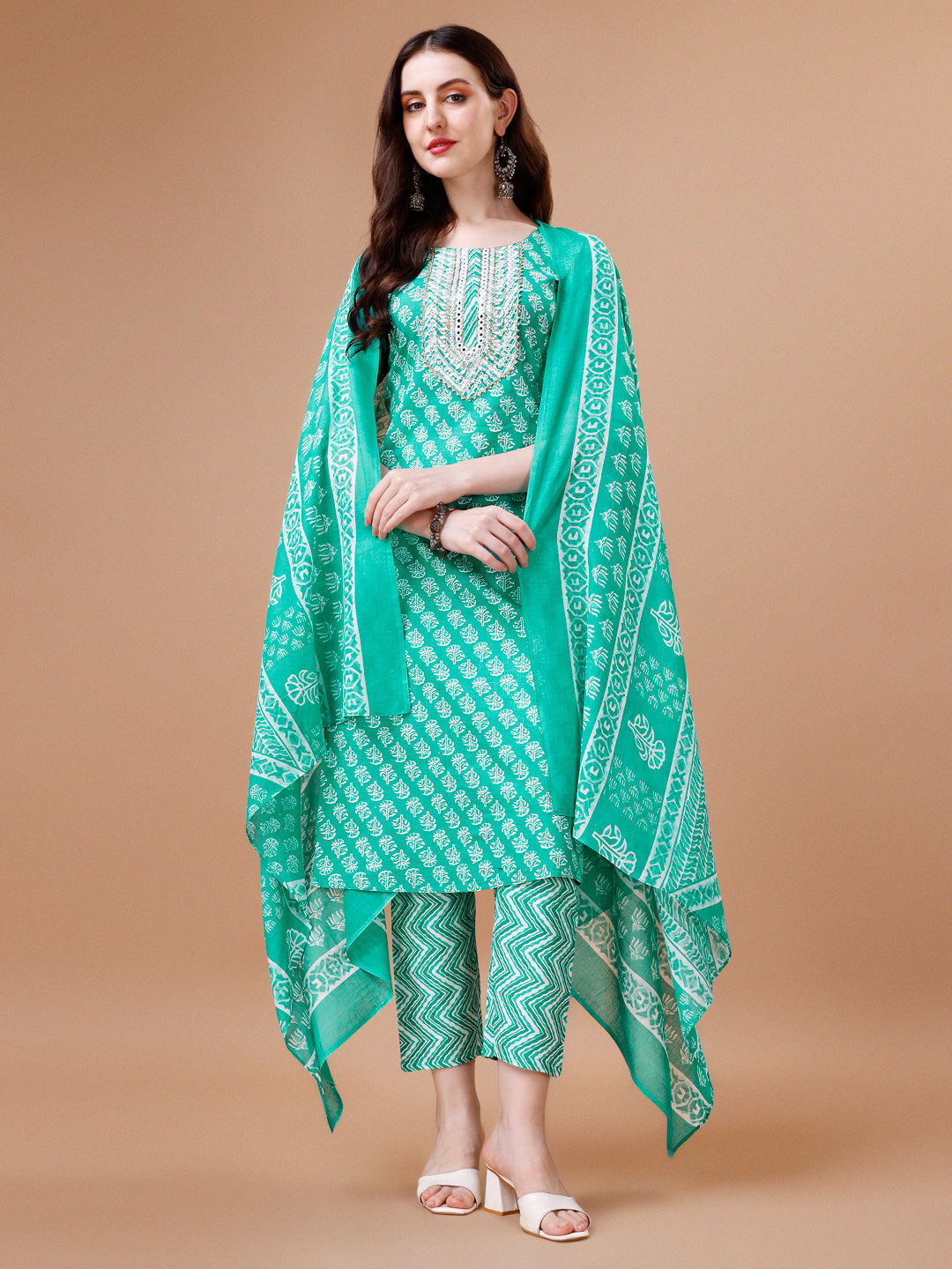 Embroidered & Floral Printed Kurta With Pant & Dupatta, Multicolor - Hiral Fashion | Grocsy