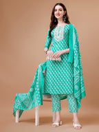 Embroidered & Floral Printed Kurta With Pant & Dupatta, Multicolor - Hiral Fashion | Grocsy