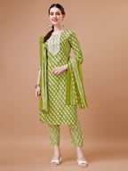 Embroidered & Floral Printed Kurta With Pant & Dupatta, Multicolor - Hiral Fashion | Grocsy