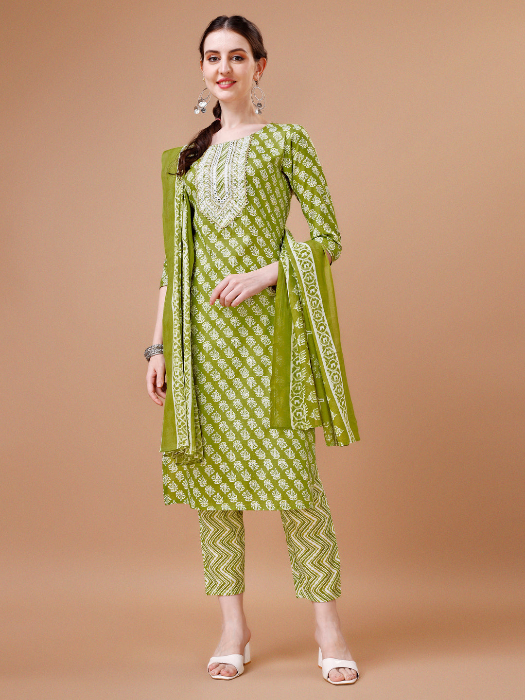 Embroidered & Floral Printed Kurta With Pant & Dupatta, Multicolor - Hiral Fashion | Grocsy