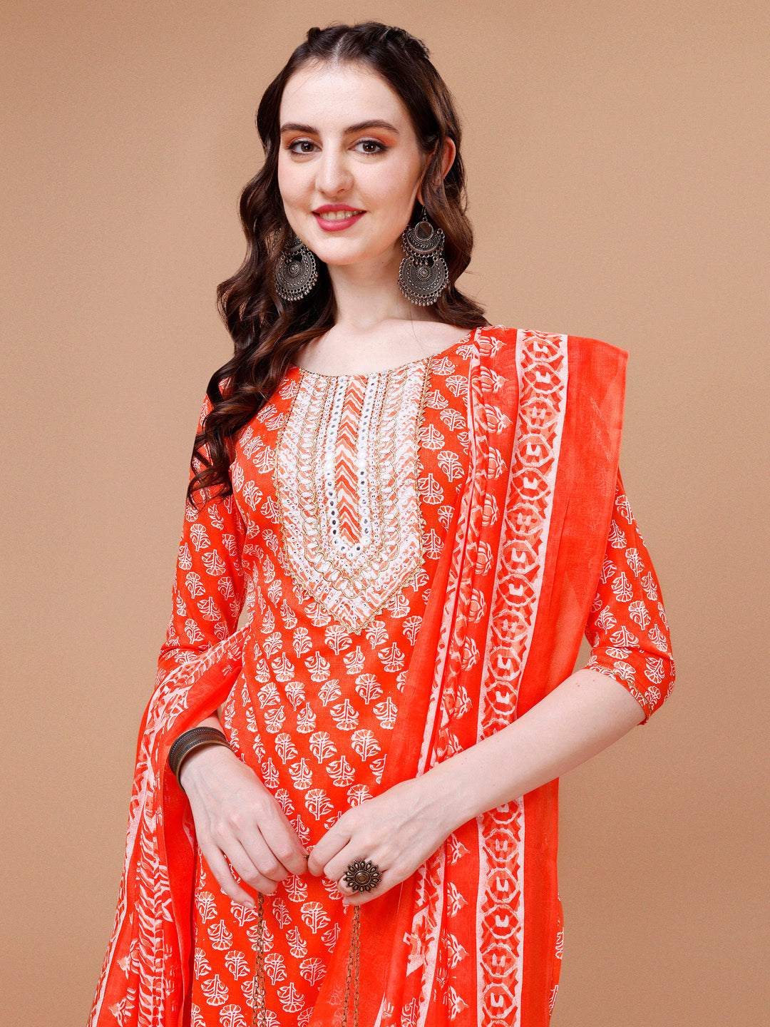 Embroidered & Floral Printed Kurta With Pant & Dupatta, Multicolor - Hiral Fashion | Grocsy