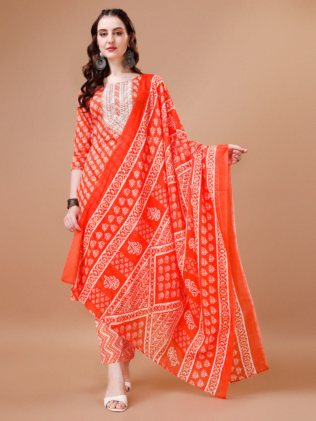 Embroidered & Floral Printed Kurta With Pant & Dupatta, Multicolor - Hiral Fashion | Grocsy