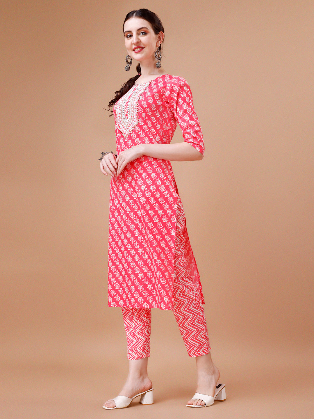 Embroidered & Floral Printed Kurta With Pant & Dupatta, Multicolor - Hiral Fashion | Grocsy