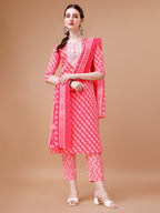 Embroidered & Floral Printed Kurta With Pant & Dupatta, Multicolor - Hiral Fashion | Grocsy