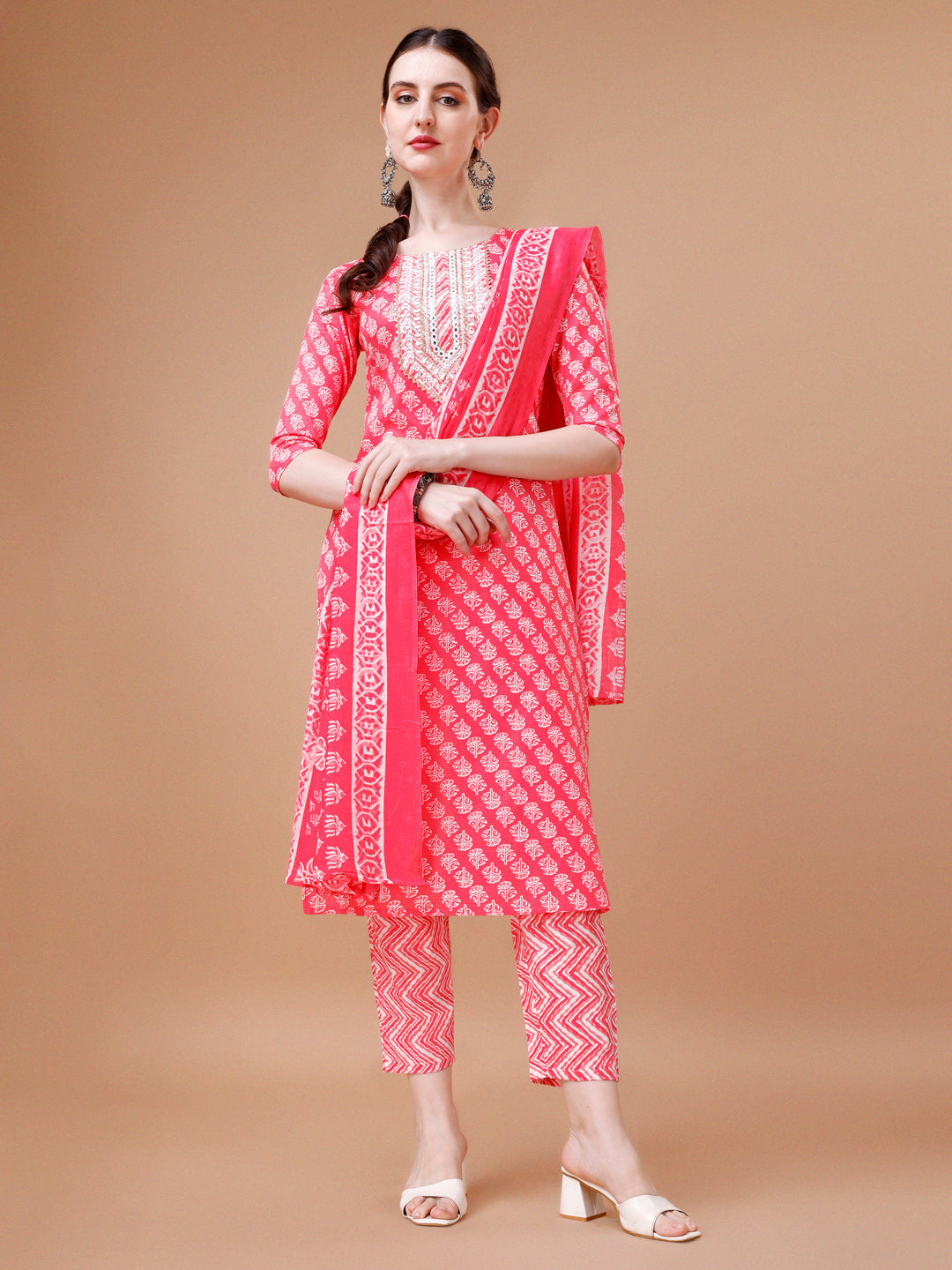 Embroidered & Floral Printed Kurta With Pant & Dupatta, Multicolor - Hiral Fashion | Grocsy