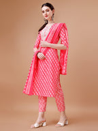 Embroidered & Floral Printed Kurta With Pant & Dupatta, Multicolor - Hiral Fashion | Grocsy