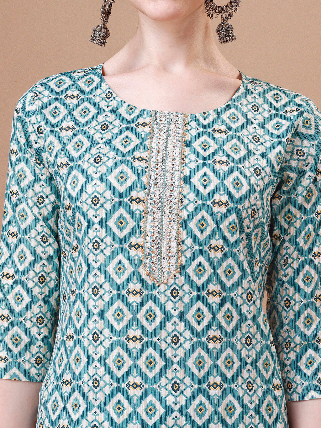 Printed & Lace Yoke Embroidered Kurta With Pant & Dupatta, Multicolor - Hiral Fashion | Grocsy