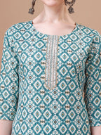 Printed & Lace Yoke Embroidered Kurta With Pant & Dupatta, Multicolor - Hiral Fashion | Grocsy