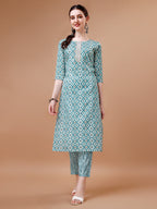 Printed & Lace Yoke Embroidered Kurta With Pant & Dupatta, Multicolor - Hiral Fashion | Grocsy