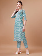 Printed & Lace Yoke Embroidered Kurta With Pant & Dupatta, Multicolor - Hiral Fashion | Grocsy