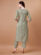 Printed & Lace Yoke Embroidered Kurta With Pant & Dupatta, Multicolor - Hiral Fashion | Grocsy