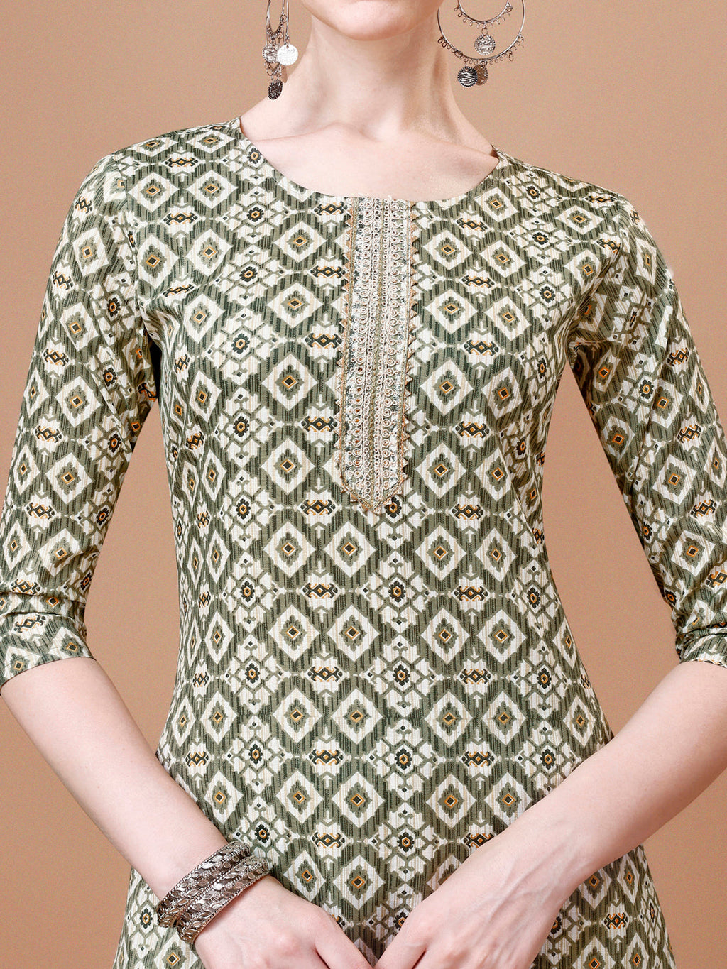 Printed & Lace Yoke Embroidered Kurta With Pant & Dupatta, Multicolor - Hiral Fashion | Grocsy