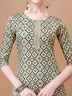 Printed & Lace Yoke Embroidered Kurta With Pant & Dupatta, Multicolor - Hiral Fashion | Grocsy