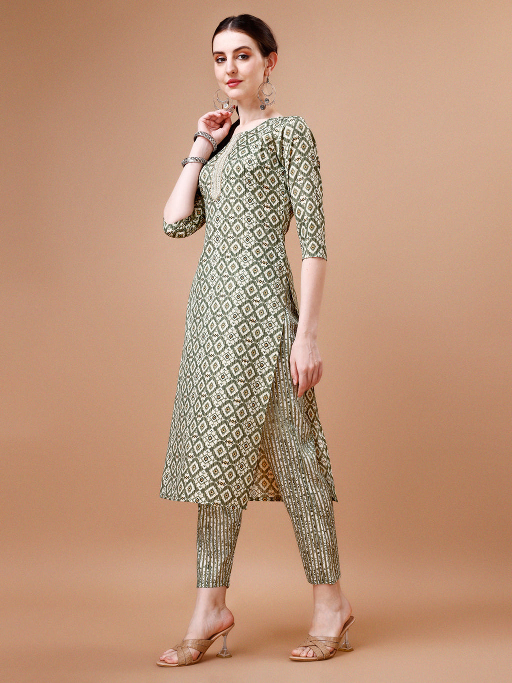 Printed & Lace Yoke Embroidered Kurta With Pant & Dupatta, Multicolor - Hiral Fashion | Grocsy