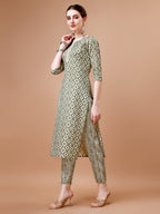 Printed & Lace Yoke Embroidered Kurta With Pant & Dupatta, Multicolor - Hiral Fashion | Grocsy