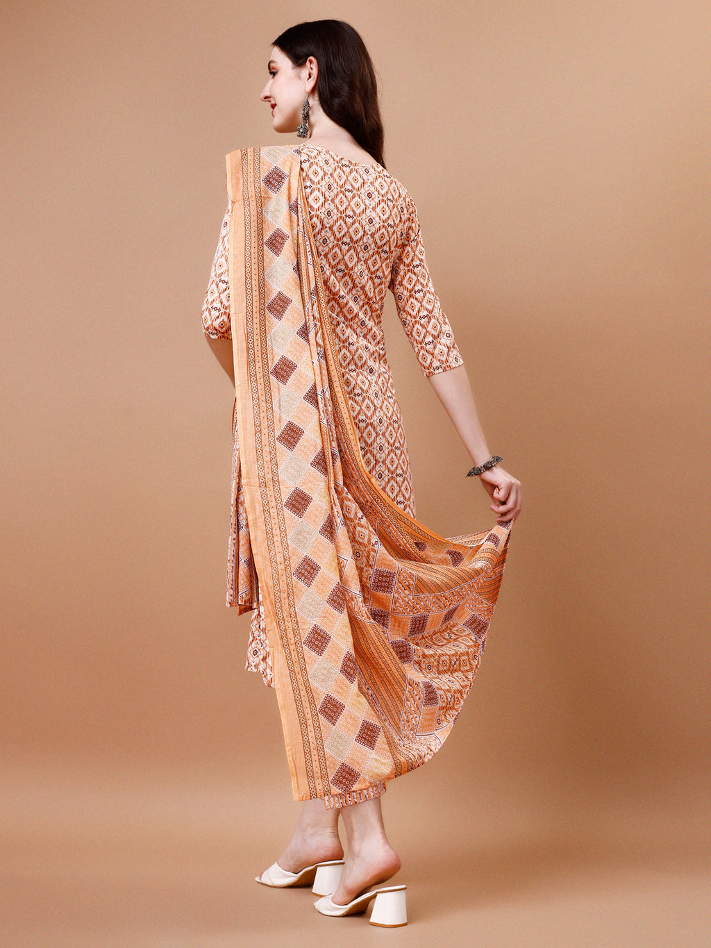Printed & Lace Yoke Embroidered Kurta With Pant & Dupatta, Multicolor - Hiral Fashion | Grocsy