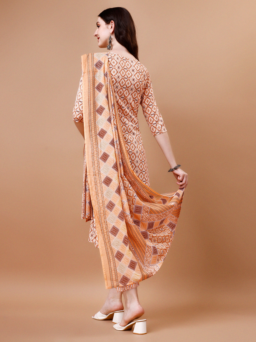 Printed & Lace Yoke Embroidered Kurta With Pant & Dupatta, Multicolor - Hiral Fashion | Grocsy