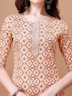 Printed & Lace Yoke Embroidered Kurta With Pant & Dupatta, Multicolor - Hiral Fashion | Grocsy