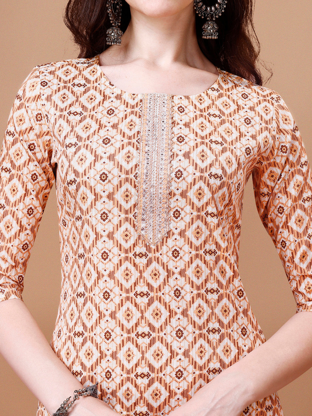 Printed & Lace Yoke Embroidered Kurta With Pant & Dupatta, Multicolor - Hiral Fashion | Grocsy