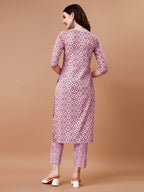 Printed & Lace Yoke Embroidered Kurta With Pant & Dupatta, Multicolor - Hiral Fashion | Grocsy