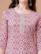 Printed & Lace Yoke Embroidered Kurta With Pant & Dupatta, Multicolor - Hiral Fashion | Grocsy