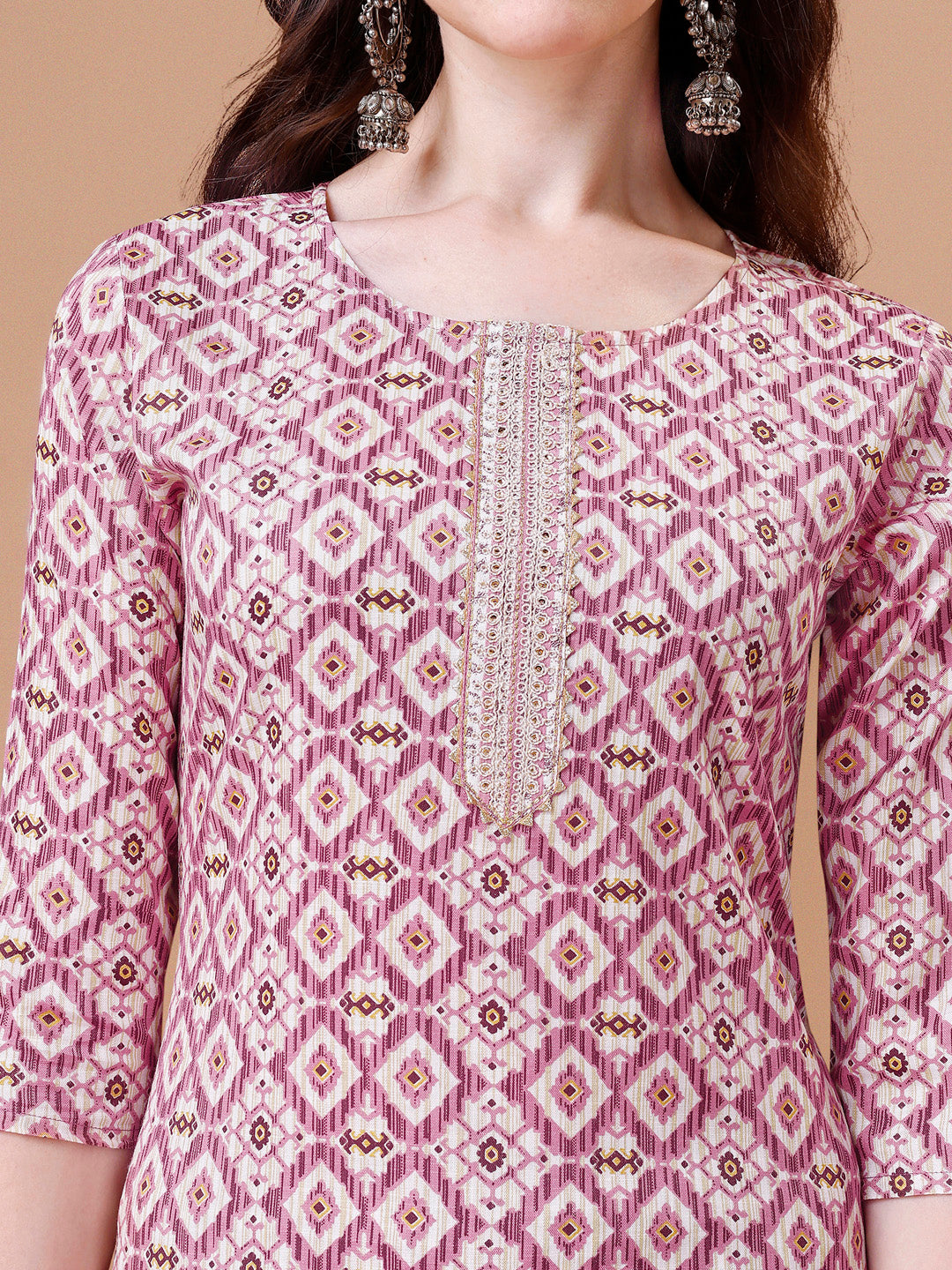 Printed & Lace Yoke Embroidered Kurta With Pant & Dupatta, Multicolor - Hiral Fashion | Grocsy