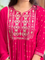 Nyra Cut Embroidered Kurta With Pant & Dupatta, Pink - Hiral Fashion | Grocsy