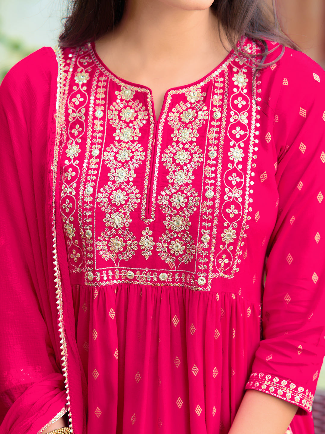 Nyra Cut Embroidered Kurta With Pant & Dupatta, Pink - Hiral Fashion | Grocsy