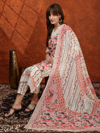 Lace Detailing & Printed Kurta With Pant & Dupatta, Pink - Hiral Fashion | Grocsy