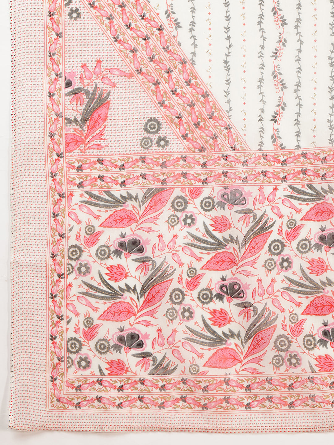 Lace Detailing & Printed Kurta With Pant & Dupatta, Pink - Hiral Fashion | Grocsy