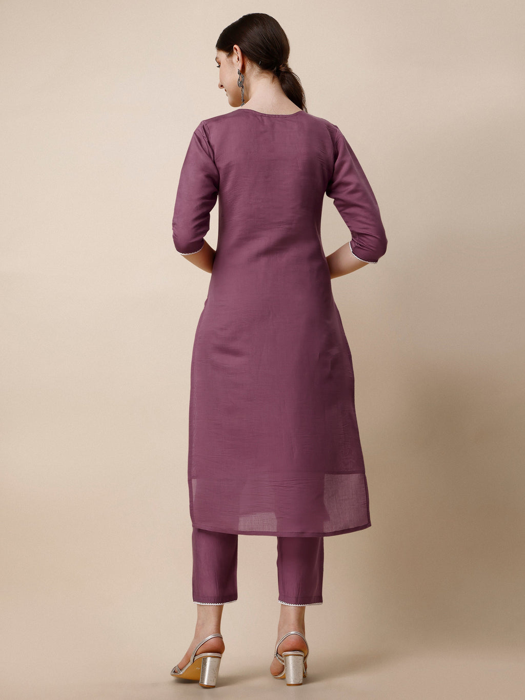 Hand Embroidered Chanderi Kurta With Pant And Dupatta Set, Multicolor - Hiral Fashion | Grocsy