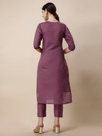 Hand Embroidered Chanderi Kurta With Pant And Dupatta Set, Multicolor - Hiral Fashion | Grocsy