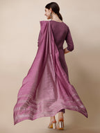 Hand Embroidered Chanderi Kurta With Pant And Dupatta Set, Multicolor - Hiral Fashion | Grocsy