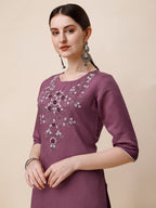 Hand Embroidered Chanderi Kurta With Pant And Dupatta Set, Multicolor - Hiral Fashion | Grocsy