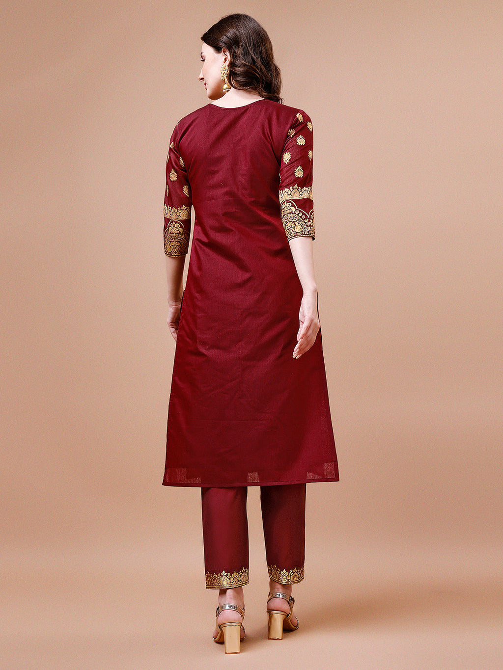 Pure Banarasi Chanderi Jacquard Kurta With Pant & Dupatta Set, Multicolor - Hiral Fashion | Grocsy