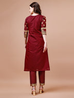 Pure Banarasi Chanderi Jacquard Kurta With Pant & Dupatta Set, Multicolor - Hiral Fashion | Grocsy
