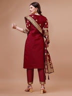Pure Banarasi Chanderi Jacquard Kurta With Pant & Dupatta Set, Multicolor - Hiral Fashion | Grocsy