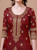 Pure Banarasi Chanderi Jacquard Kurta With Pant & Dupatta Set, Multicolor - Hiral Fashion | Grocsy