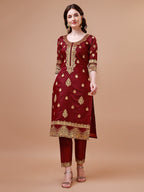 Pure Banarasi Chanderi Jacquard Kurta With Pant & Dupatta Set, Multicolor - Hiral Fashion | Grocsy