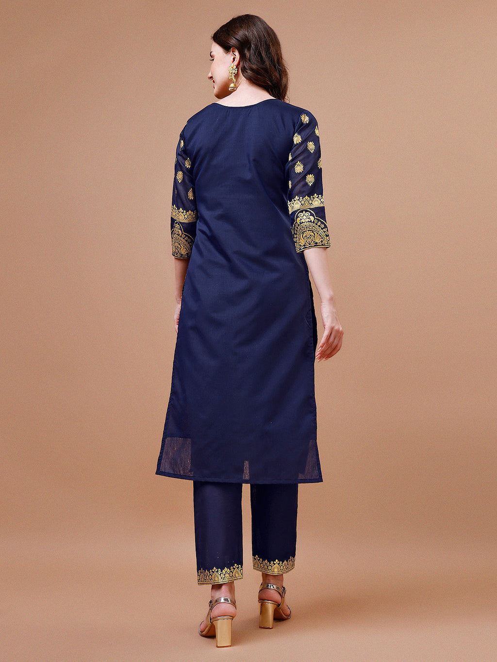Pure Banarasi Chanderi Jacquard Kurta With Pant & Dupatta Set, Multicolor - Hiral Fashion | Grocsy