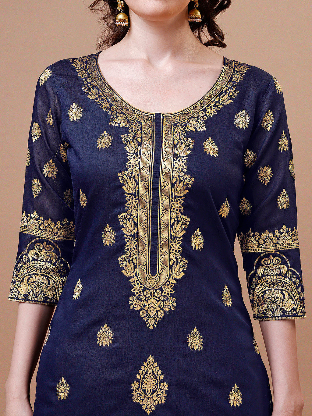 Pure Banarasi Chanderi Jacquard Kurta With Pant & Dupatta Set, Multicolor - Hiral Fashion | Grocsy