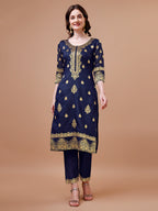 Pure Banarasi Chanderi Jacquard Kurta With Pant & Dupatta Set, Multicolor - Hiral Fashion | Grocsy