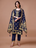 Pure Banarasi Chanderi Jacquard Kurta With Pant & Dupatta Set, Multicolor - Hiral Fashion | Grocsy