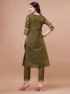Pure Banarasi Chanderi Jacquard Kurta With Pant & Dupatta Set, Multicolor - Hiral Fashion | Grocsy
