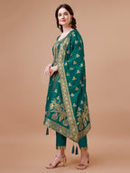 Pure Banarasi Chanderi Jacquard Kurta With Pant & Dupatta Set, Multicolor - Hiral Fashion | Grocsy