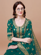 Pure Banarasi Chanderi Jacquard Kurta With Pant & Dupatta Set, Multicolor - Hiral Fashion | Grocsy