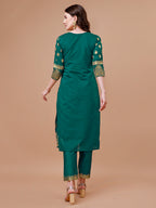 Pure Banarasi Chanderi Jacquard Kurta With Pant & Dupatta Set, Multicolor - Hiral Fashion | Grocsy