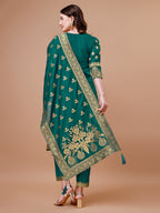 Pure Banarasi Chanderi Jacquard Kurta With Pant & Dupatta Set, Multicolor - Hiral Fashion | Grocsy